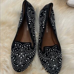 Donald J. Pliner Black and Silver Beaded Loafers